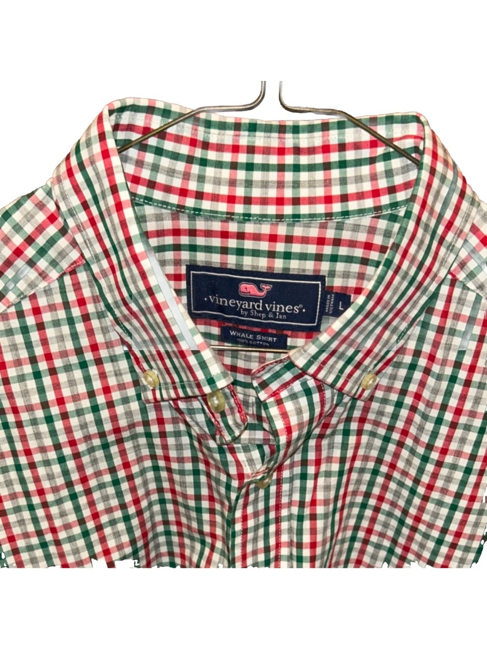 Vineyard Vines Men’s Red, Green & White Plaid Button-Down Shirt